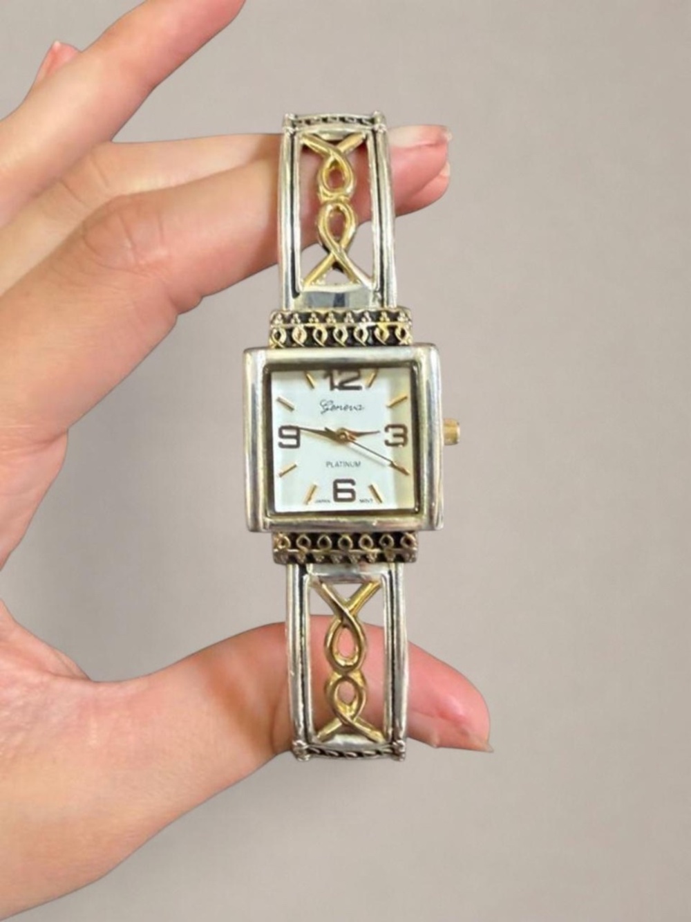 Vintage Geneva Platinum Cuff Watch Silver Gold Two-Tone Y2K (Untested)